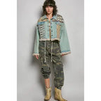 Boho Lace Trim Sequin Beaded Patchwork Denim Jacket