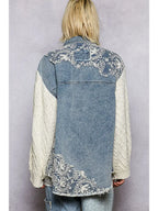 Boho Lace Patchwork Knit Long Sleeve Shirt Jacket Top