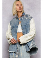 Boho Lace Patchwork Knit Long Sleeve Shirt Jacket Top
