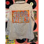 Good Vibes Upcycled  Button Up Flannel Style Top