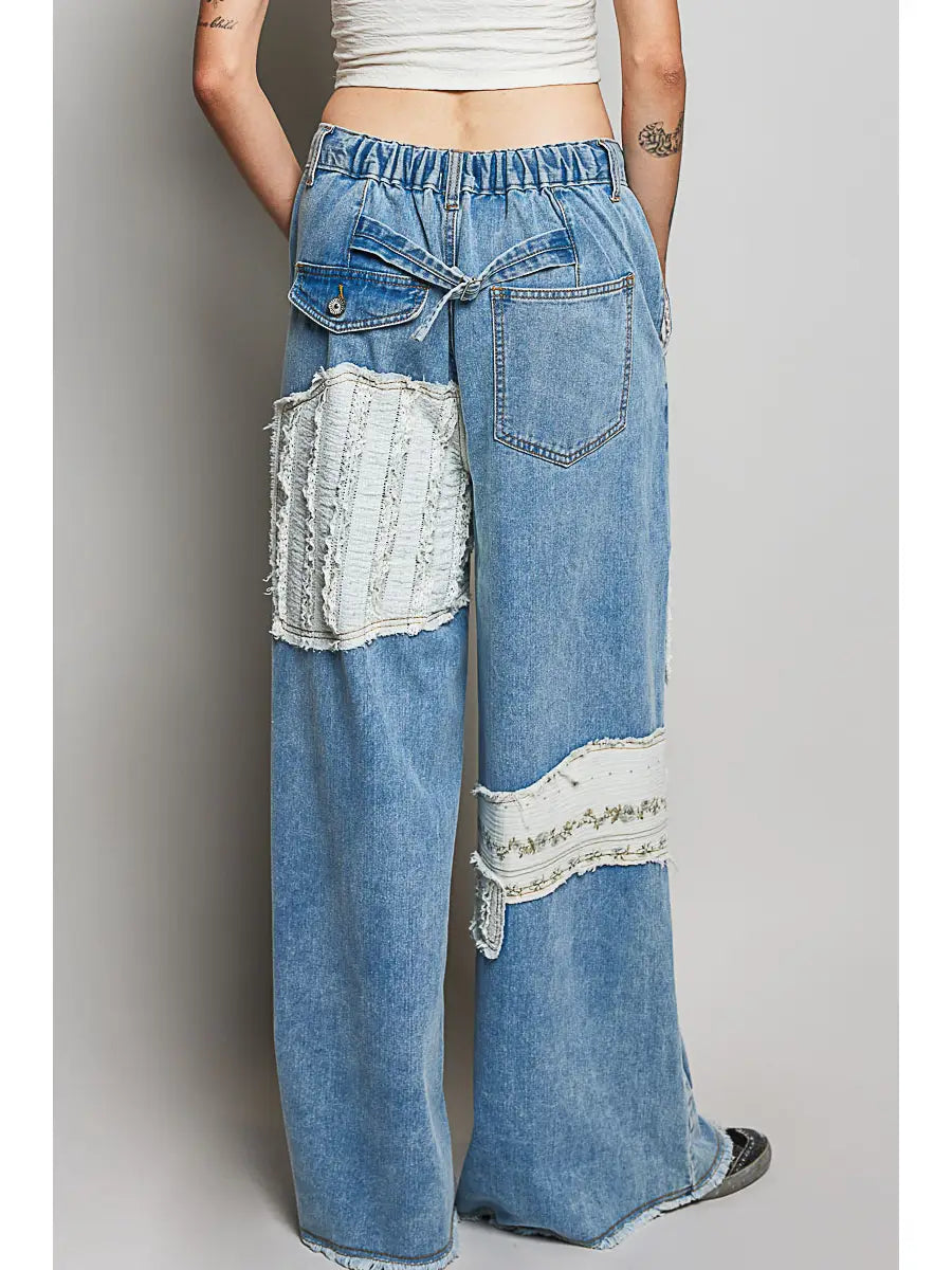 Boho Vintage Patchwork Denim Straight Leg Pants