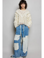 Boho Vintage Patchwork Denim Straight Leg Pants