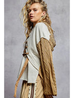 Long Sleeve French Terry Lace-Up Detail Knit Top