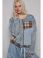 Long Sleeve Printed Patchwork Contrast Textured Denim Jacket