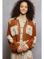 Open Knit Button Down Pocket Front Hooded Shirt Top Sale