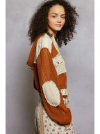 Open Knit Button Down Pocket Front Hooded Shirt Top Sale