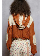 Open Knit Button Down Pocket Front Hooded Shirt Top Sale