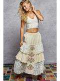 Vintage Washing Solid Double Gauze Lace Ruffle Floral Skirts