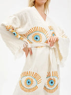 Evil Eye Muslin Kimono, Ethnic Kaftan, Beach Cover Up