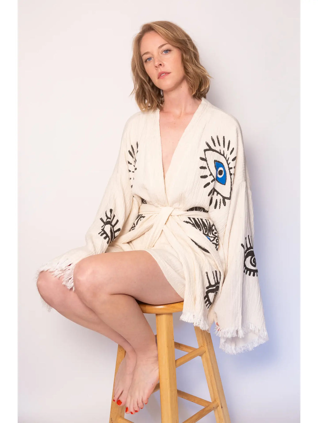 Evil Eye Cotton Kimono Robe ,Boho Bathrobe