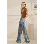 Multi Square Patches Straight Jeans