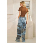 Multi Square Patches Straight Jeans