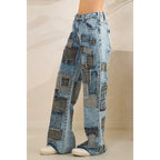 Multi Square Patches Straight Jeans