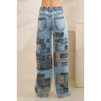 Multi Square Patches Straight Jeans