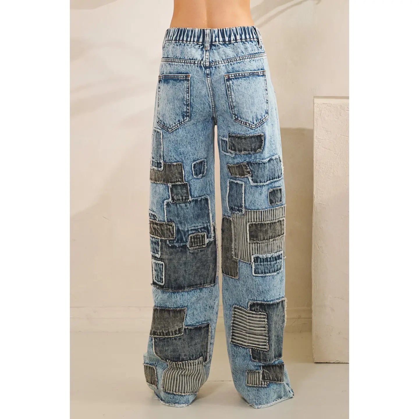 Multi Square Patches Straight Jeans