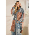 Washed Bleached Denim Plaid Button Front Shacket