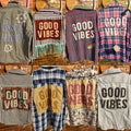 Good Vibes Upcycled  Button Up Flannel Style Top