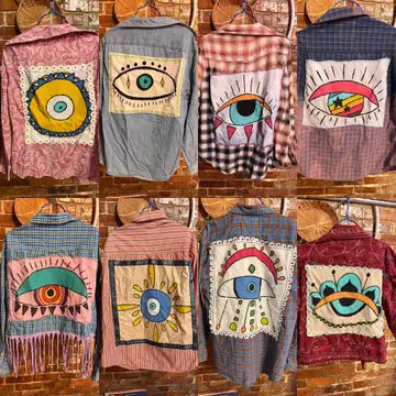 Painted Evil Eye  Hippie Boho Style Upcycled Top
