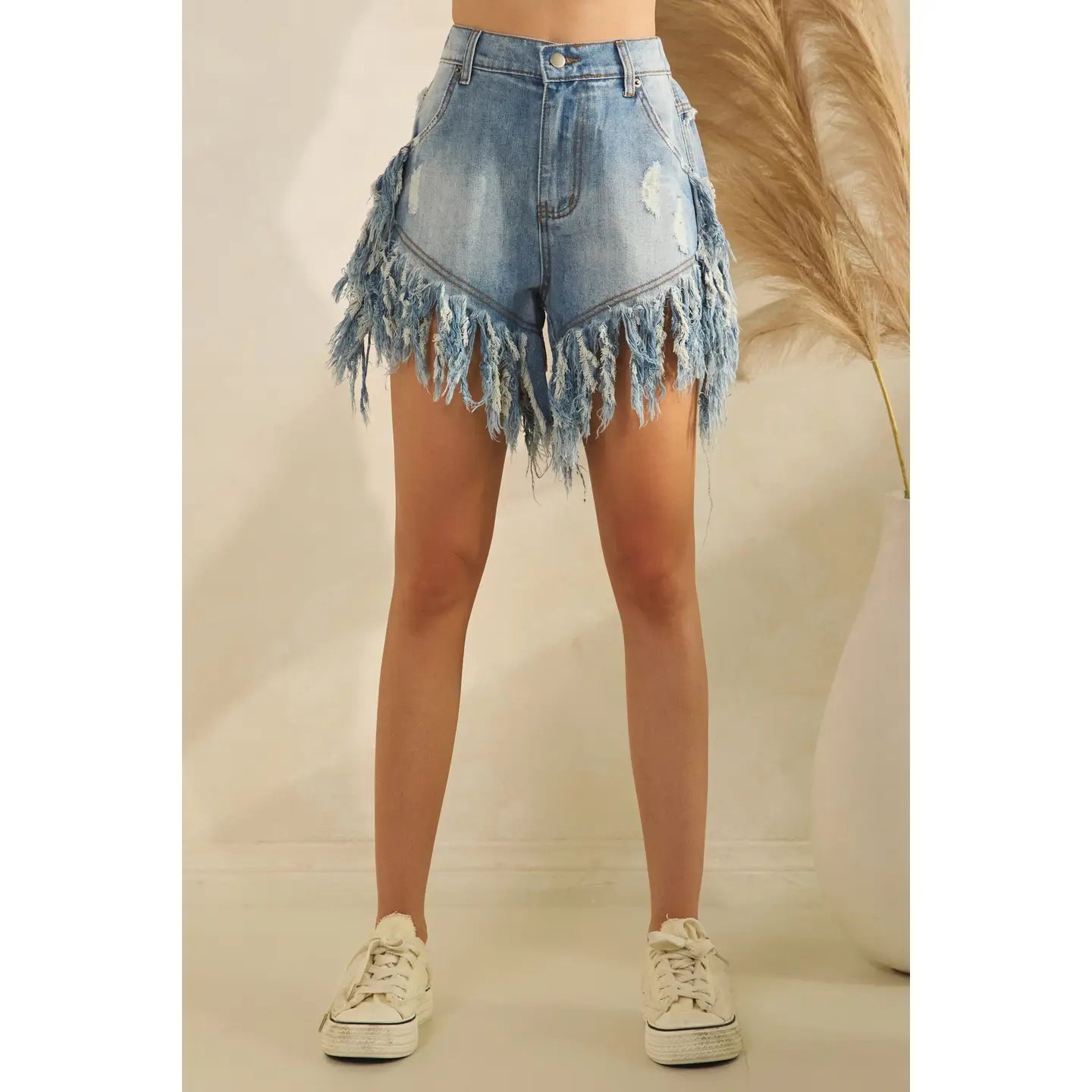 Washed Frayed Hem Denim Shorts