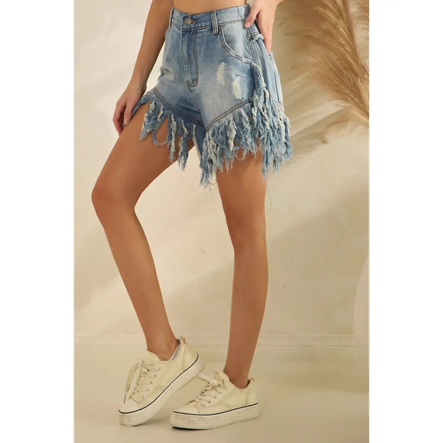 Washed Frayed Hem Denim Shorts