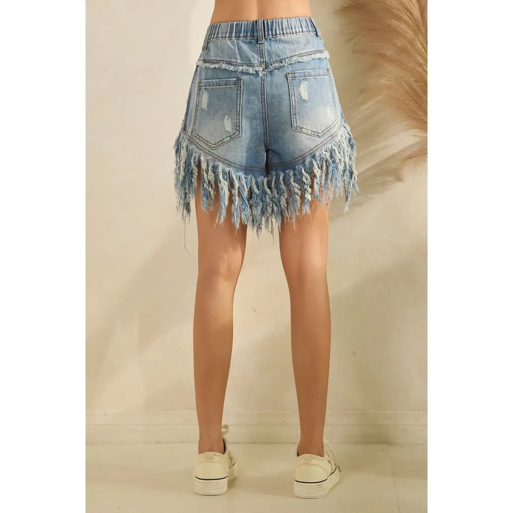 Washed Frayed Hem Denim Shorts