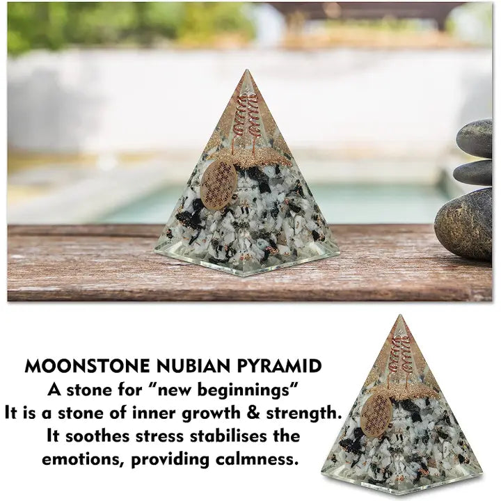 Nubian Orgonite Pyramid Moonstone