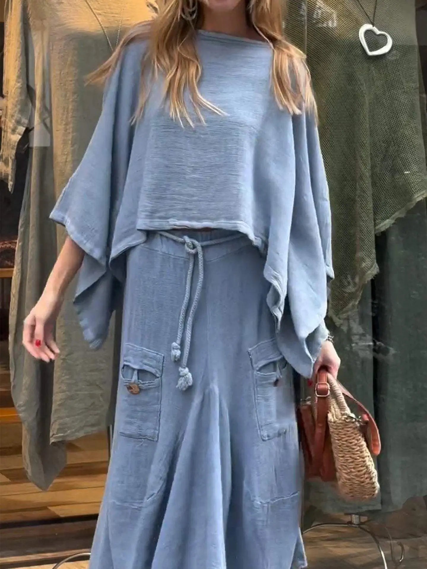 Casual Solid Color Loose Skirt Two-Piece Set