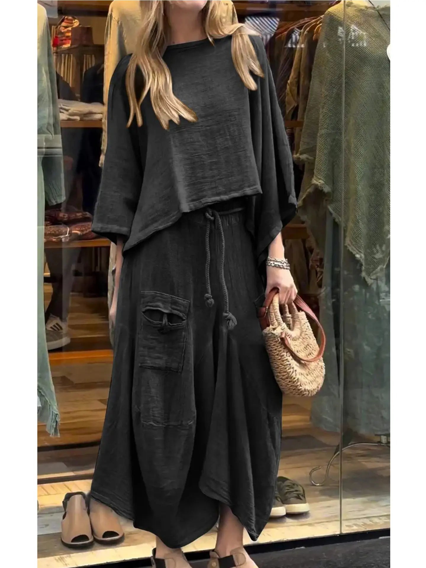 Casual Solid Color Loose Skirt Two-Piece Set
