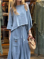 Casual Solid Color Loose Skirt Two-Piece Set