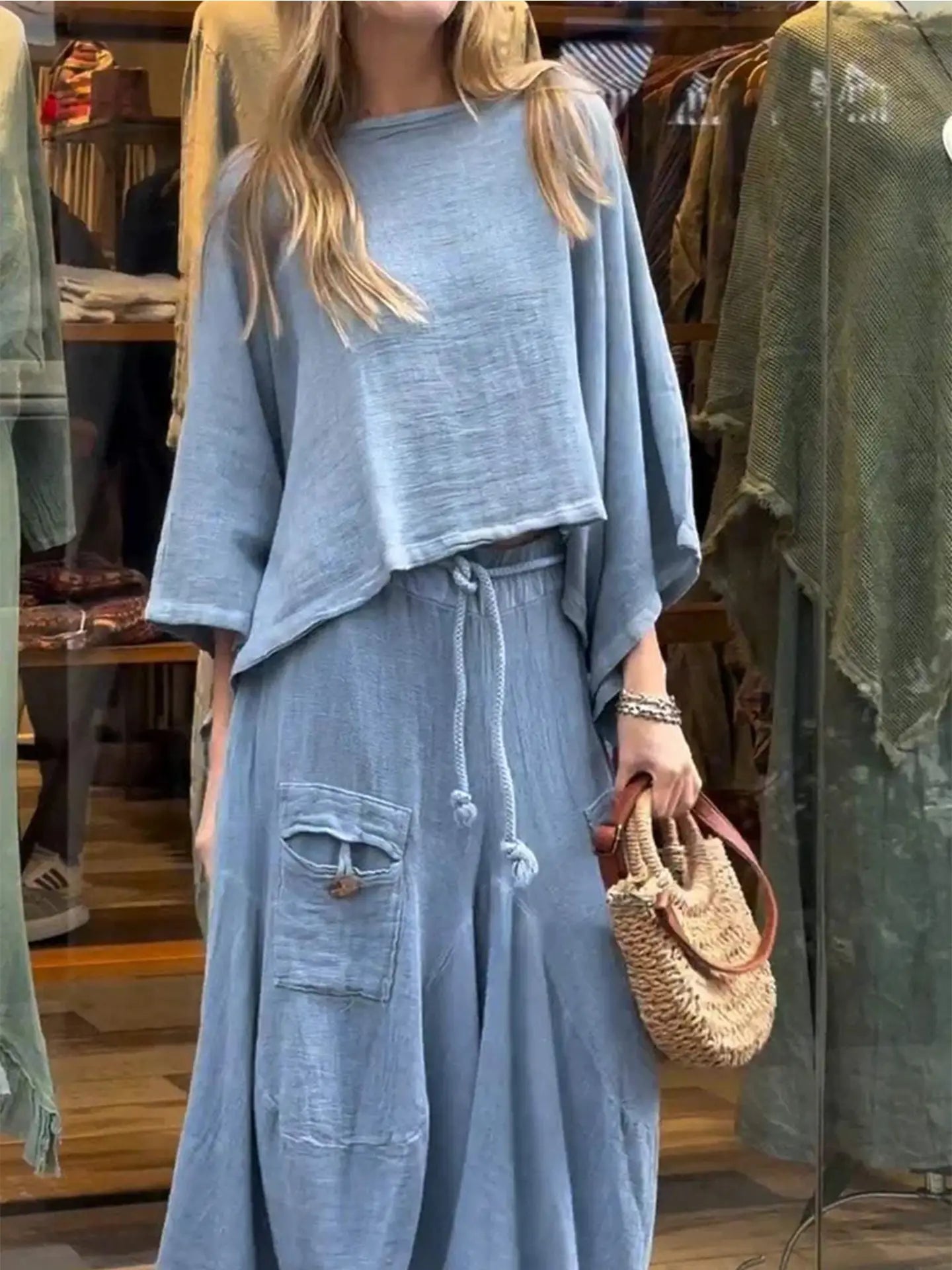 Casual Solid Color Loose Skirt Two-Piece Set
