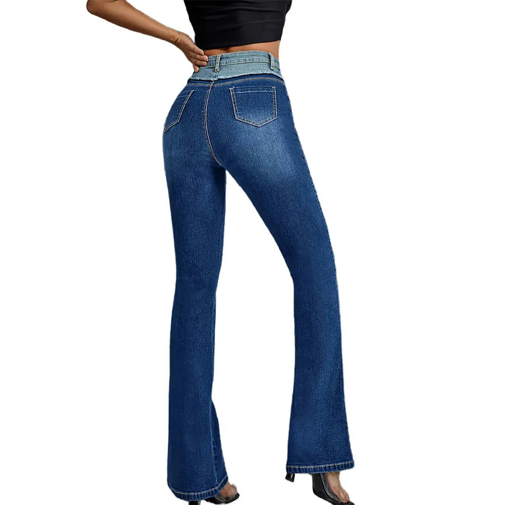 Micro-Pull Stitching Contrast Color High Waist Jeans