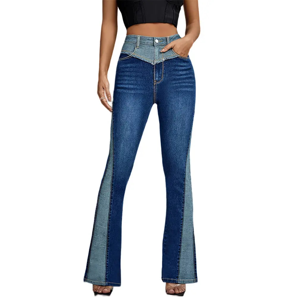 Micro-Pull Stitching Contrast Color High Waist Jeans