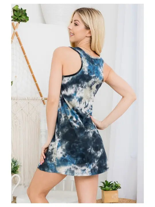 Sun & Moon Print Tie-Dye Tunic Top/ Tank Dress