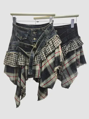 Layered Button-Front Mini Skirt