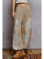 Solid Pattern Patch Detail Rib Knit Jogger Pants