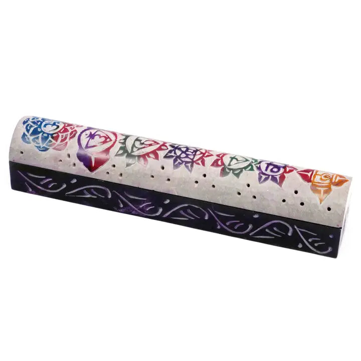Handcarved 7 Chakra Soapstone Incense Coffin