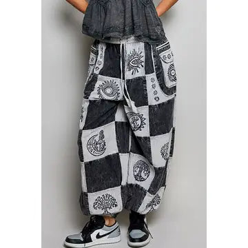 Aztec Plaid Handcraft Patchwork Cotton Jogger Pants
