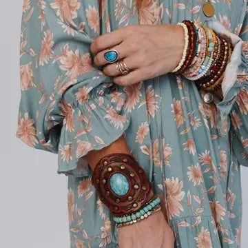 Aegean Boho Leather Cuff Bracelet