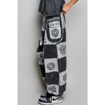 Aztec Plaid Handcraft Patchwork Cotton Jogger Pants