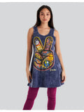 Peace Sign Print Stonewash Tank Dress