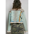 Boho Lace Trim Sequin Beaded Patchwork Denim Jacket