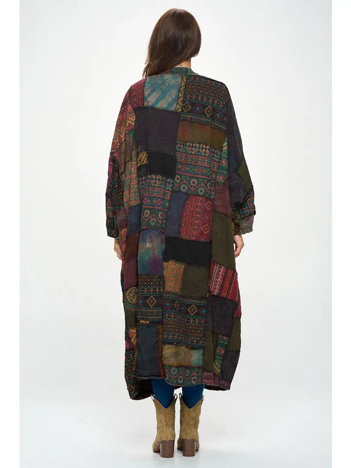 Long-Sleeve Patchwork Kimono/Cardigan