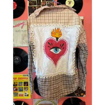 Painted Evil Eye  Hippie Boho Style Upcycled Top