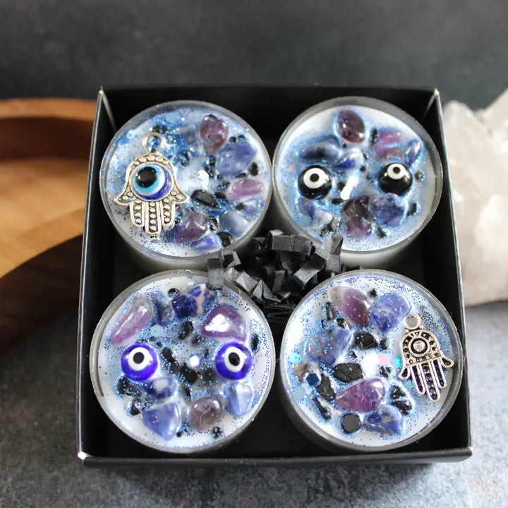 Evil Eye Tealight Crystal Candles, Ritual Candles