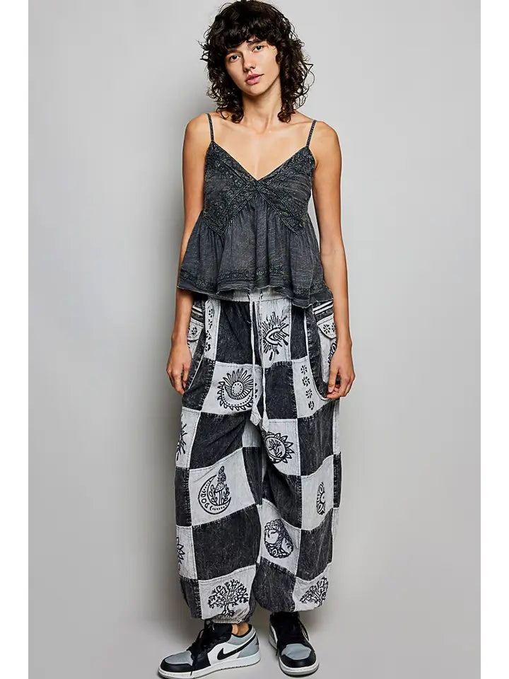 Aztec Plaid Handcraft Patchwork Cotton Jogger Pants