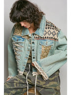Boho Lace Trim Sequin Beaded Patchwork Denim Jacket