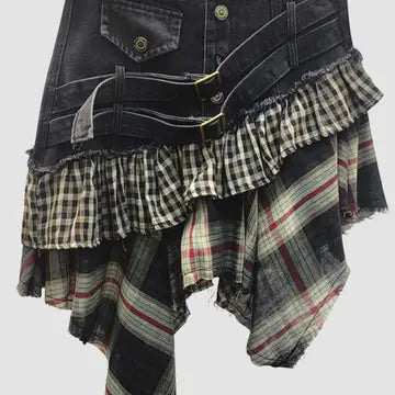 Layered Button-Front Mini Skirt