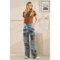Multi Square Patches Straight Jeans