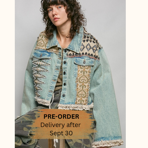 Boho Lace Trim Sequin Beaded Patchwork Denim Jacket