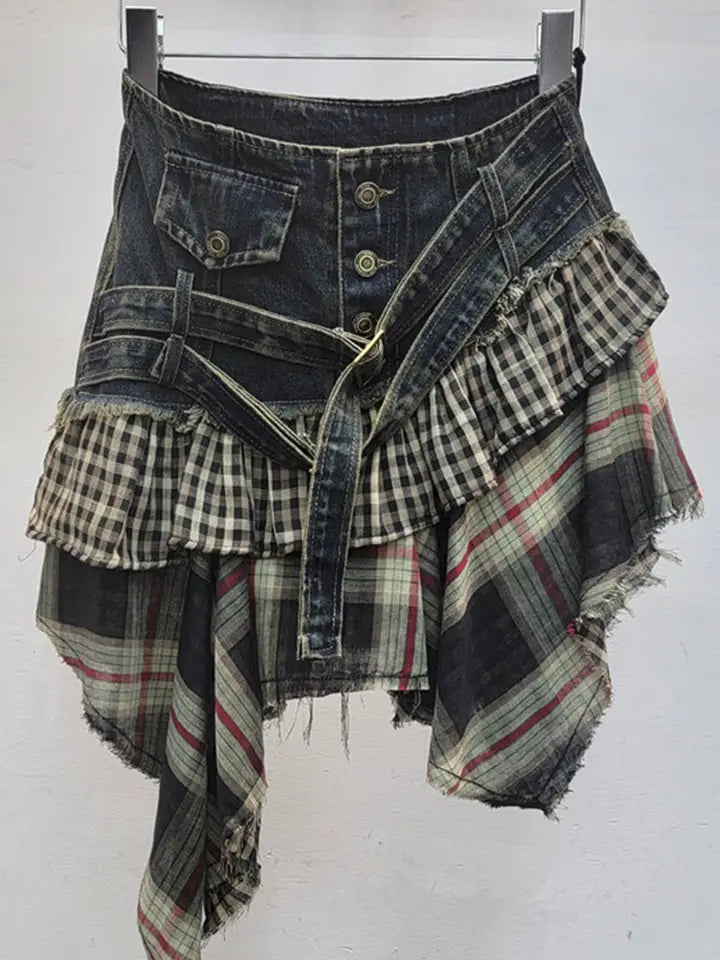 Layered Button-Front Mini Skirt